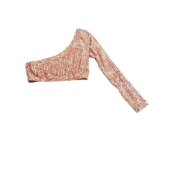 L*Space Women's One-Shoulder Summer Swim Cardi Rash Guard Top Size L Orange NWOT - Picture 4 of 7